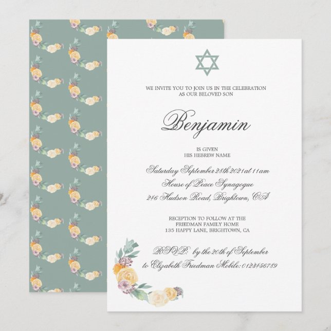 Ceremonia de nomenclatura Invitación de niño hebre (Anverso / Reverso)