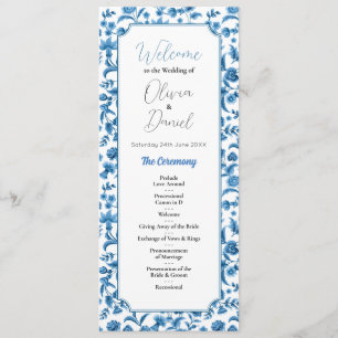 Ceremonia del menú boda Chintz Floral azul y blanc