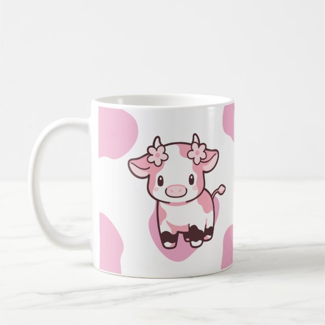 Cereza de fresa vaca taza rosa con nombre (Izquierda)