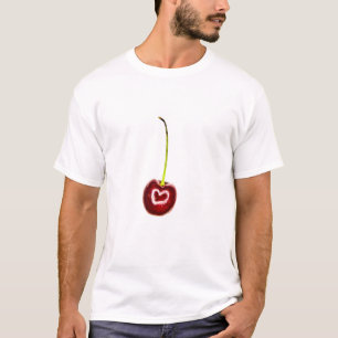 Cereza roja con camiseta blanca para adultos del c