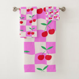 Cerezas a cuadros en tableros de damas rosados def