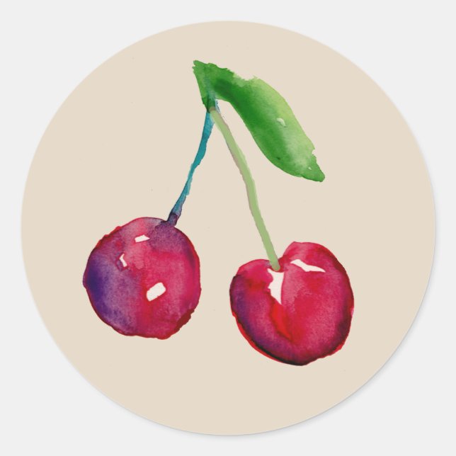 Cerezas Acuarela Roja Sello de Sobre de Frutas Lin (Anverso)