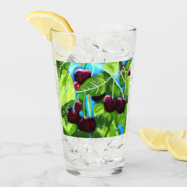 Cerezas Colgadas De Las Ramas Cerezo Verde Rojo (Anverso (hielo))