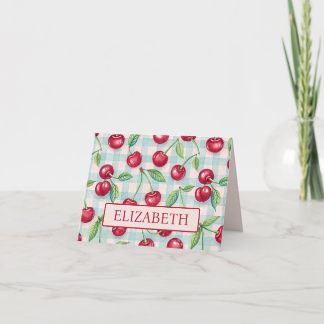 Cerezas Lindas sobre Cuadros de Gingham Acuático (Anverso)