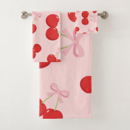 Cerezas Rojas con Lazo Rosa Coquette Estilo Cottag