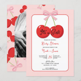 Cerezas Rojas con Lazo Rosa Invitación de Cumpleañ