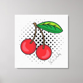 Cerezas Rojas Popart sobre Lienzo de Puntos de Sem