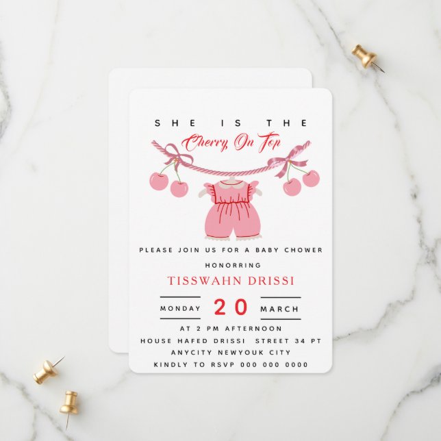 Cerezo de la invitación a la Baby Shower en cerezo (Anverso/Reverso In Situ)