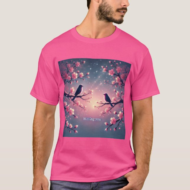 Cerezo en flor Aves camiseta para hombres (Anverso)