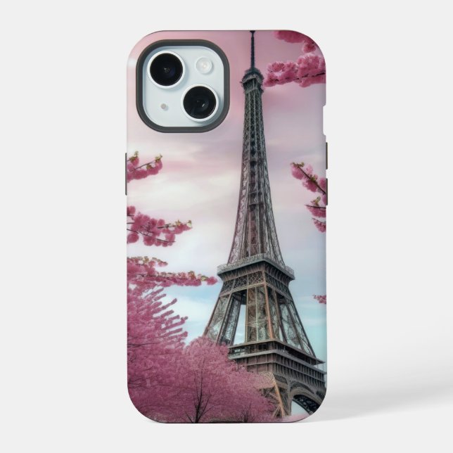 Cerezo en flor y toalla de la Torre Eiffel (Reverso )