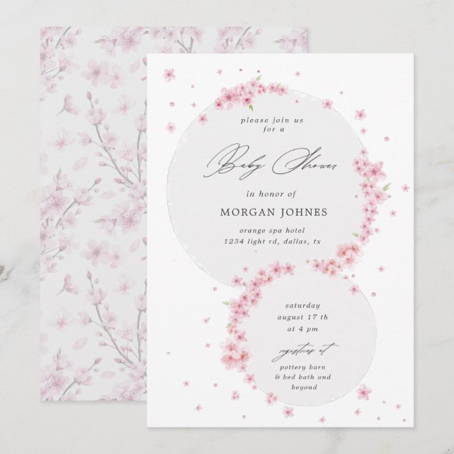 cerezo flor elegante invitación a la ducha bebé (Anverso / Reverso)