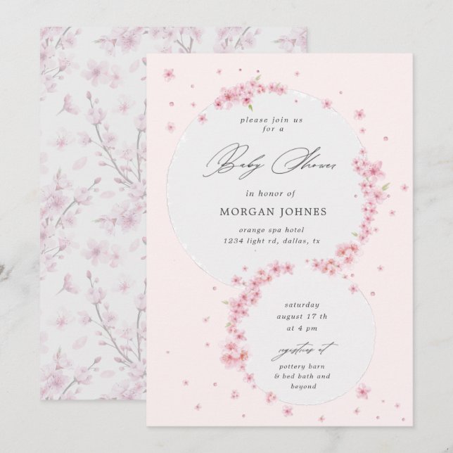 cerezo flor elegante invitación a la ducha bebé (Anverso / Reverso)