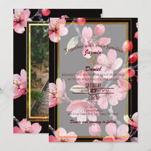 Cerezo Rosa Invitación Caja de Fotos Negra