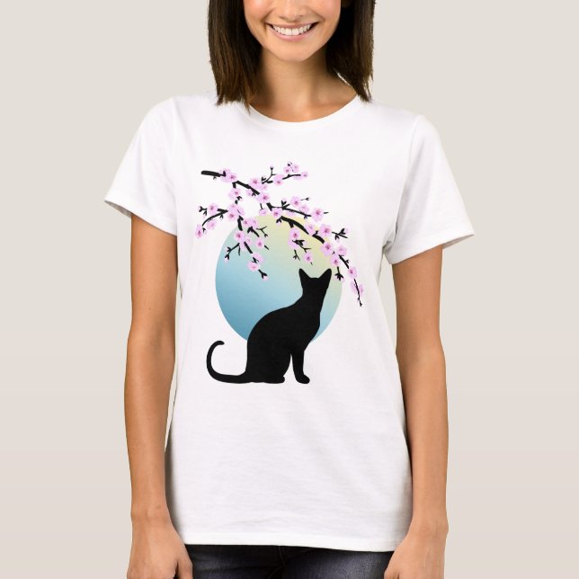 Cerezos en flor SAKURA Gato Luna Lleno 3 Camiseta (Anverso)