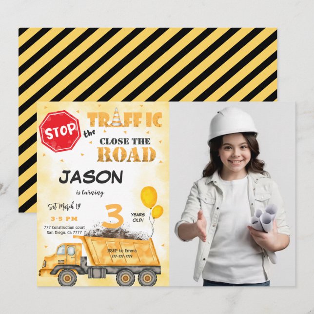 Cerrar la invitación fotográfica de construcción d (Anverso / Reverso)