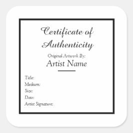 Certificado Adhesivo de autenticidad para arte