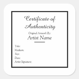 Certificado Adhesivo de autenticidad para arte