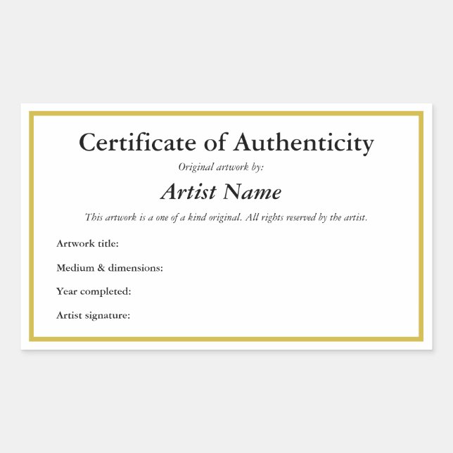 Certificado Adhesivo personalizado de autenticidad (Anverso)