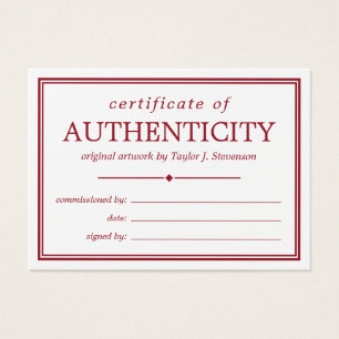 Certificado blanco de autenticidad de Crimson