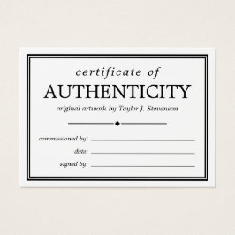 Certificado blanco negro de autenticidad