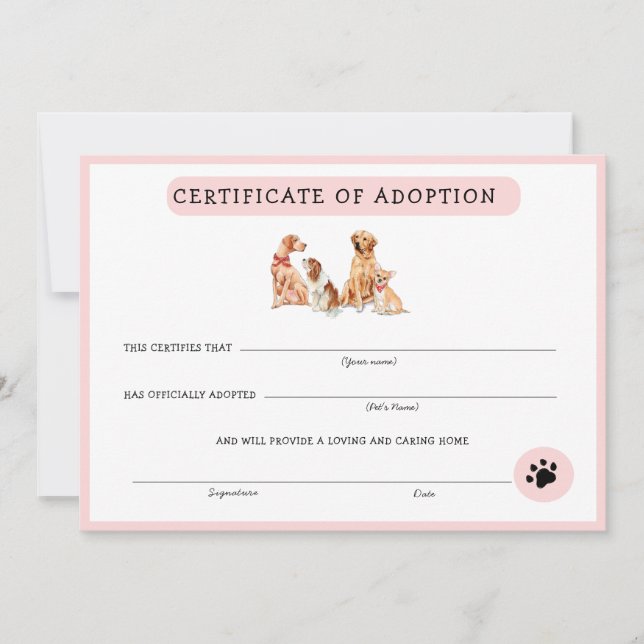 Certificado de adopción de cachorros blancos y ros (Anverso)