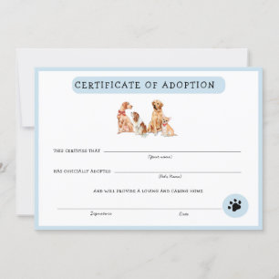 Certificado de adopción de porcino azul y blanco