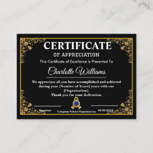 Certificado de Agradecimiento de Lujo en Negro y O