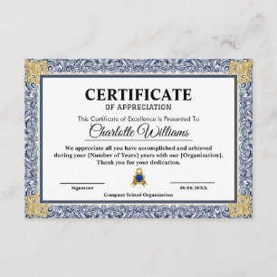 Certificado de Agradecimiento Oro Azul