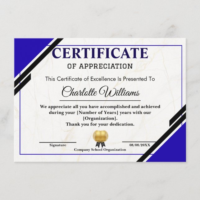 Certificado de Agradecimiento Profesional (Anverso)