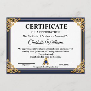 Certificado de Años de Servicio del Empleado Oro