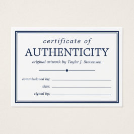 Certificado de autenticidad azul de la marina