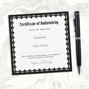 Certificado de autenticidad con fuente gótica orna
