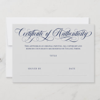 Certificado de autenticidad de Gray & Navy Swirls