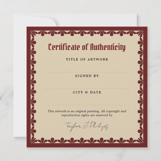 Certificado de autenticidad de la fuente gótica de (Anverso)