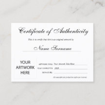 Certificado de autenticidad de la ilustración por 
