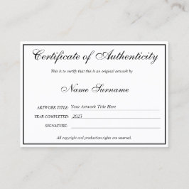 Certificado de autenticidad de la ilustración por 