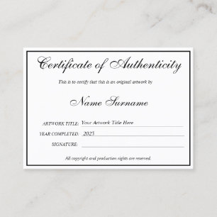 Certificado de autenticidad de la ilustración por