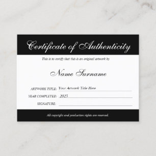 Certificado de autenticidad de la ilustración por