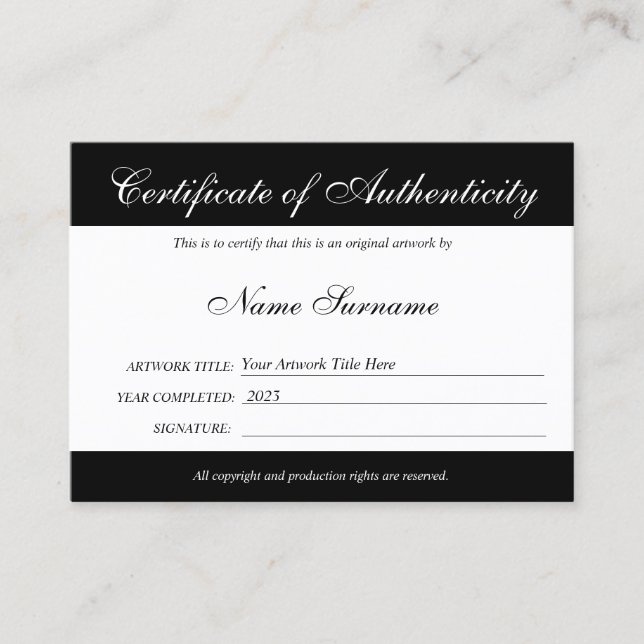 Certificado de autenticidad de la ilustración por  (Anverso)