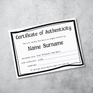 Certificado de autenticidad de la ilustración por