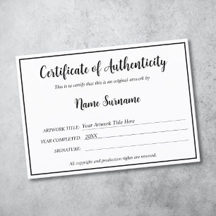 Certificado de autenticidad de la ilustración por