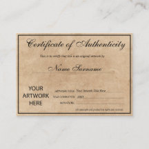 Certificado de autenticidad de la ilustración por 
