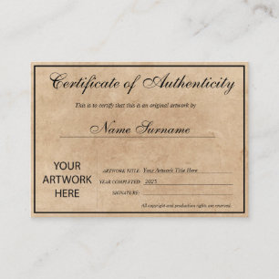 Certificado de autenticidad de la ilustración por