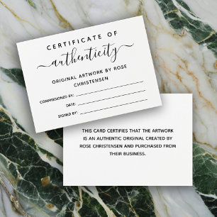 Certificado de autenticidad de script de Moda simp