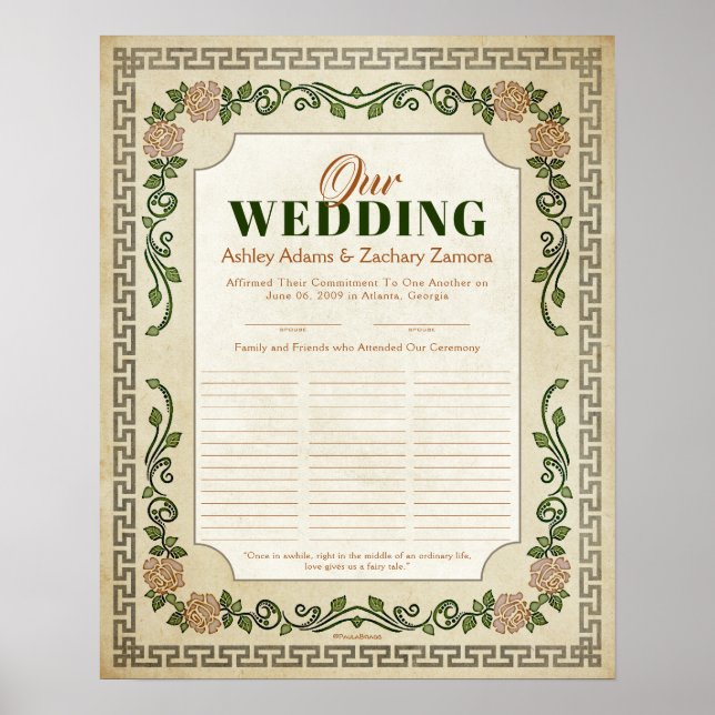 Certificado de Boda del libro de visitas florales  (Frente)