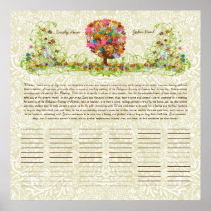 Certificado de Boda Quaker con Impresión de Flor d