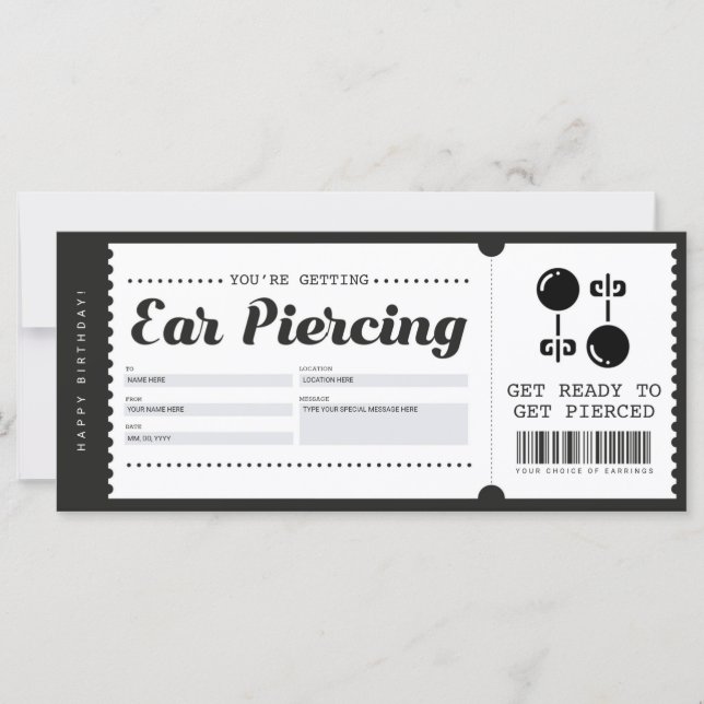Certificado de cupón de regalo de Piercing de oído (Anverso)