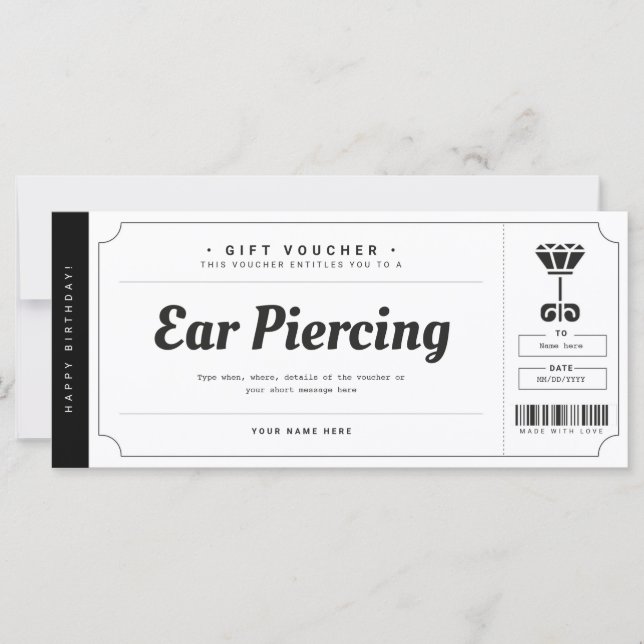 Certificado de cupón de regalo de Piercing de oído (Anverso)