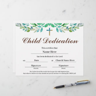 Certificado de dedicción infantil de hoja de verdo