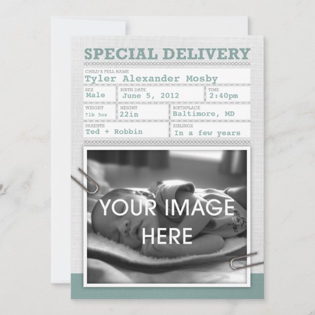 Certificado de nacimiento Invitación del bebé (Anverso)